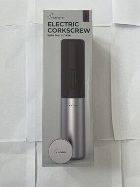 Rabbit Electric Corkscrew Foil Cutter R1-17910 New in Box Silver Black